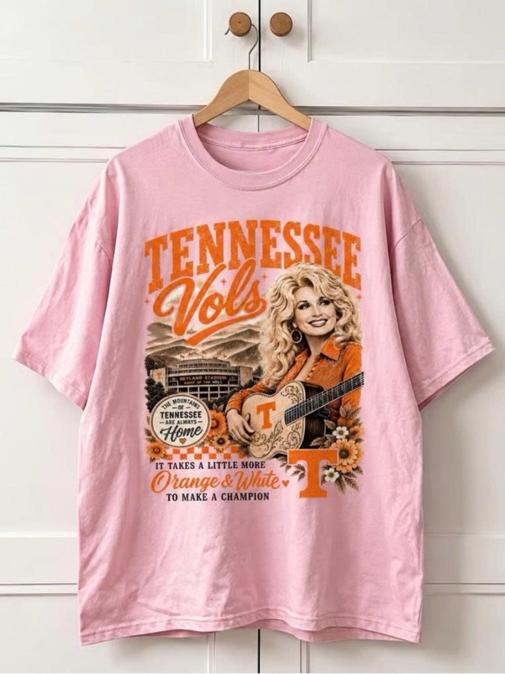 Tennessee Vols Pink Graphic Tee with Retro Dolly Parton Artwork